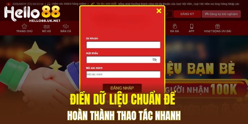 Điền dữ liệu chuẩn để hoàn thành thao tác nhanh